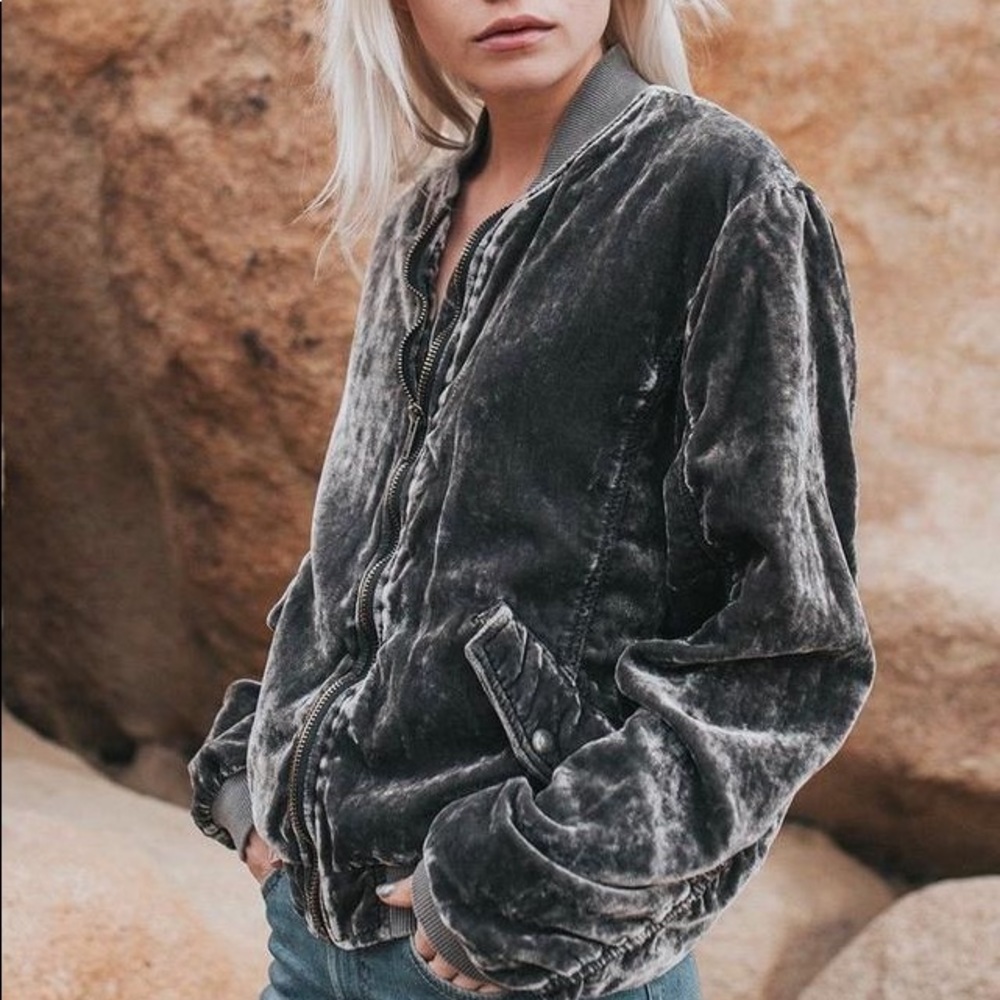 FREE PEOPLE RUCHED BOMBER JACKET